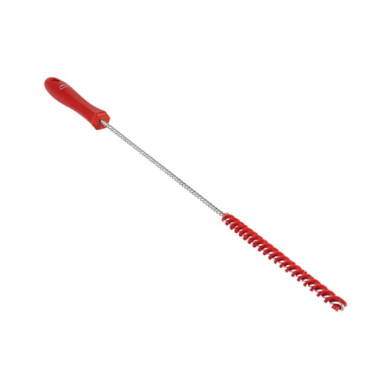 Red Vikan Stiff Bristle Tube Brush, 10mm, designed for cleaning small tubes and tight spaces with durable, chemical-resistant filaments.