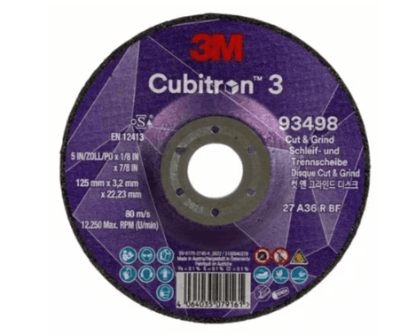 3M Cubitron 3 Cut and Grind Wheel, versatile 36mm tool for efficient cutting and grinding on tough metals, ensuring durability and performance.