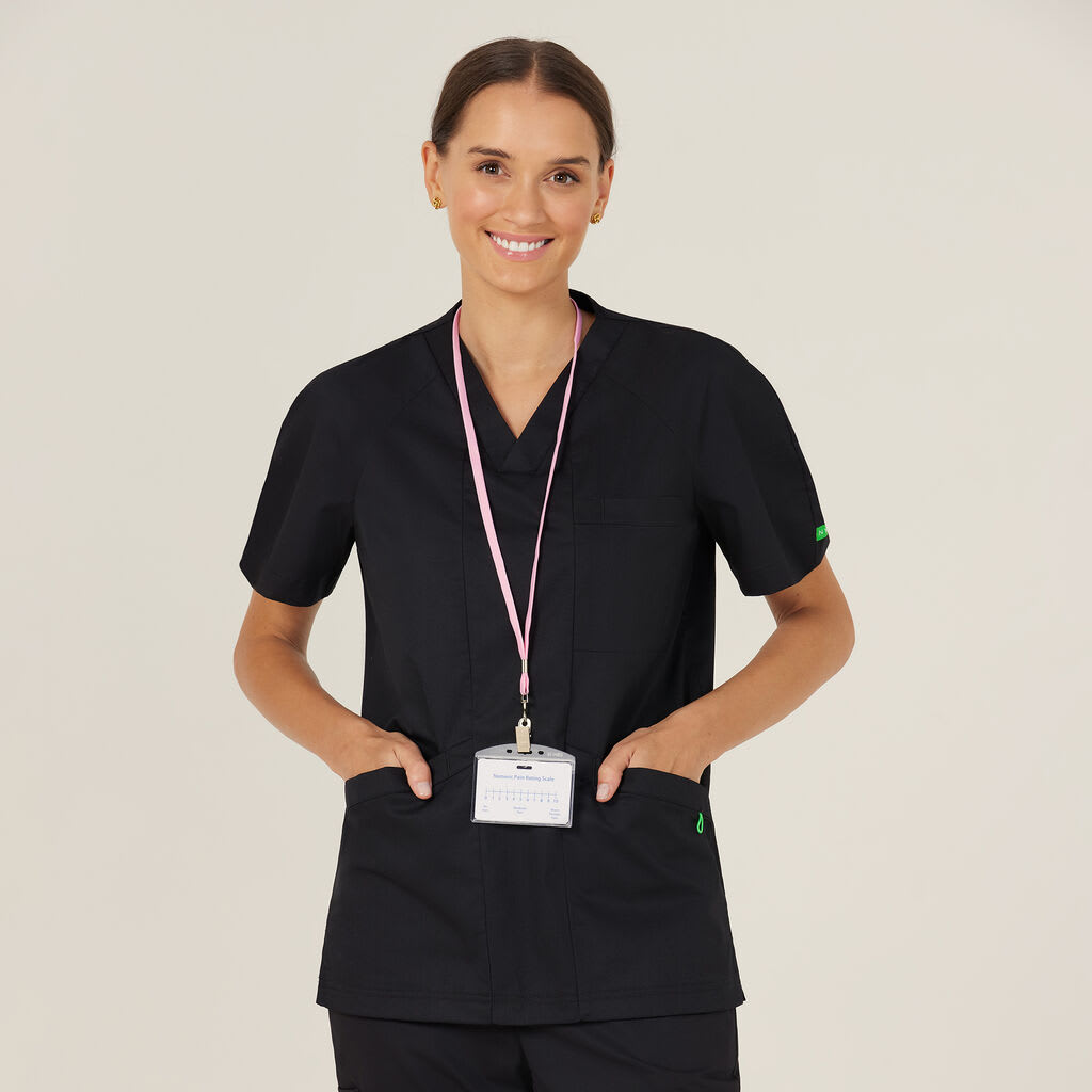 NNT, Unisex Antibacterial Active Carl Scrub Top - Black - XL