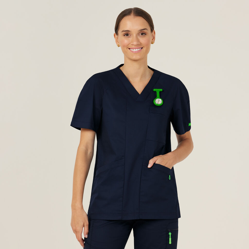NNT, Unisex Antibacterial Active Carl Scrub Top - Midnight (Size: XS)