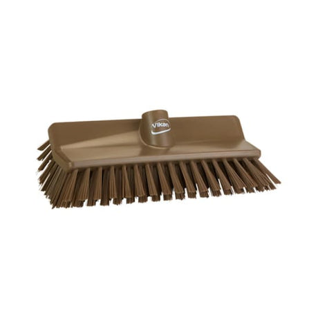 Vikan High-Lo Stiff Bristle Brush in Brown, 265mm, ideal for cleaning junctions, drains, and hard-to-reach areas.