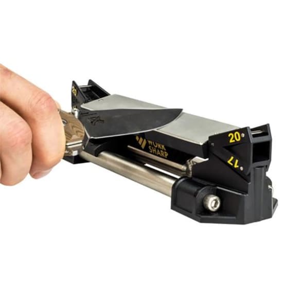 Worksharp Guided Sharpening System with Pivot-Response to effortlessly sharpen various knife types for all skill levels.