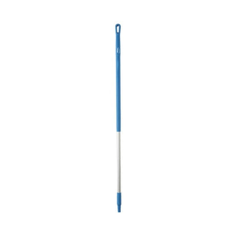 Vikan Aluminium Handle in blue, 1310mm long, ergonomic grip, rounded top, compatible with Vikan cleaning products.