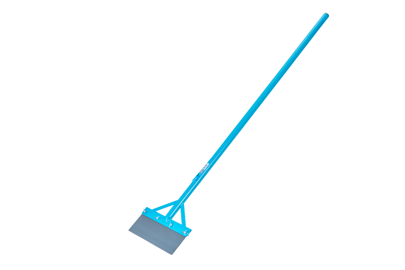 All-steel OX Trade 300mm floor scraper, 1500mm long, powder-coated, versatile with multiple blade widths, and spring steel blade.