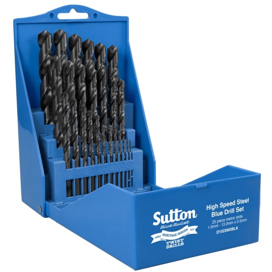 25-piece Blue Bullet Black Jet Metric Drill Set showcasing precision-engineered HSS bits for clean cuts from 1.0mm to 13.0mm.