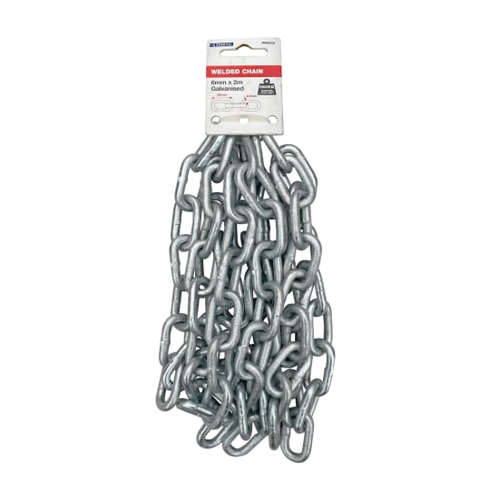 Zenith Galvanised 6mm chain, 2m long, corrosion-resistant, 580kg load rating, ideal for hanging and securing items.