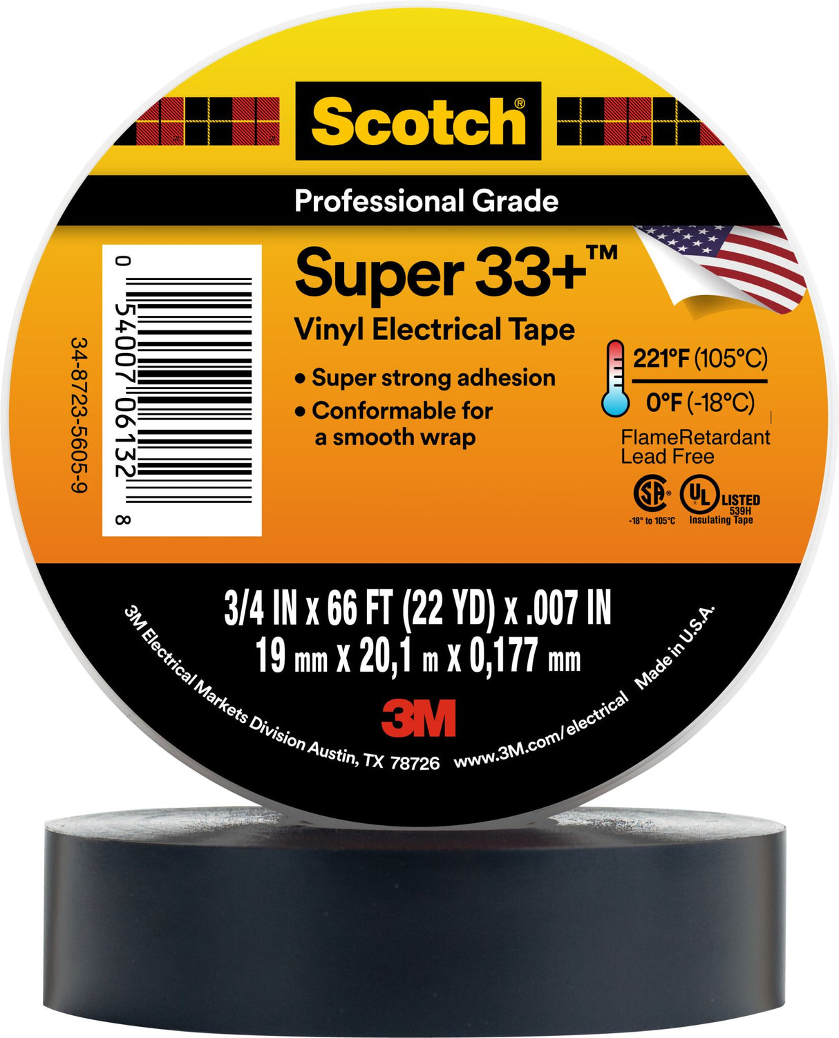 Scotch Super 33+ Professional Electrical Tape 19mm x 20m (Roll)