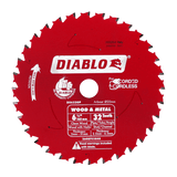 Diablo 165mm saw blade with 32 teeth for cutting wood and metal, featuring durable TiCo carbide tips and non-stick coating.