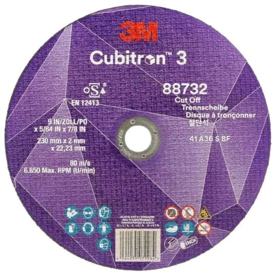 3M Cubitron 3 Cut-Off Wheel (230x2x22.23mm) designed for precision metal cutting with enhanced speed and durability for optimal results.