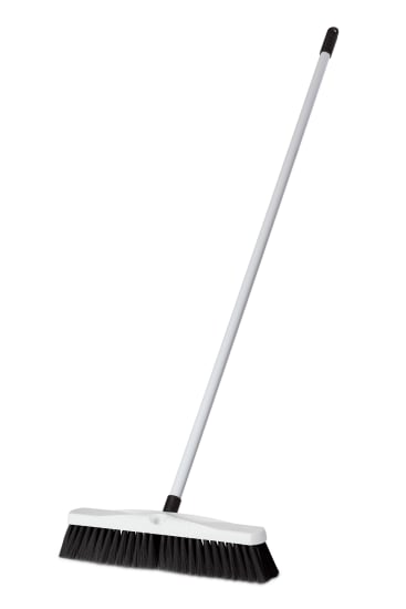 Hygiene Platform Broom with 450mm cleaning head, fibreglass handle, and synthetic bristles for effective dirt removal.