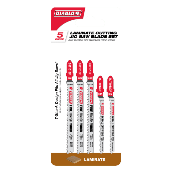 Diablo Bi-Metal Jig Saw Blades, 77mm pack of 5, ideal for wood and laminate with ultra-hardened, durable cutting edge.