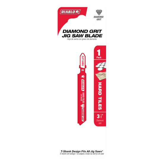 Diablo Diamond Grit Jig Saw Blade for hard tiles, 82mm, featuring T-shank design and Perma-SHIELD coating for superior cuts.