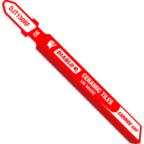 Diablo Carbide Grit Jig Saw Blade for precise cutting of ceramic and glass, 82mm long, durable with non-stick coating.