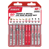 Diablo 20-piece set of high-performance jig saw blades for wood, metal, and plastic cutting, featuring T-shank design.