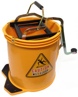 Filta 16L Yellow Wringer Bucket with foot press, ergonomic design, metal castors, and HACCP approval for efficient cleaning.