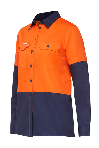Hard Yakka, Women's Koolgear Vented Shirt, Y08225 - Orange/Navy (Size: 14)