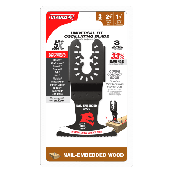 Diablo Bi-Metal Multi-Tool Blades - Nail Wood-50 x 65mm-Pack of 3 (Each)