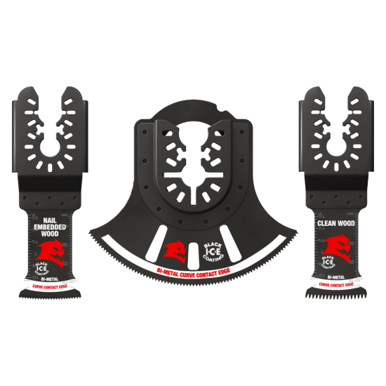 Diablo multi-tool blade set of 3, featuring ultra-hardened, bi-metal blades for precision cutting through wood, metal, and plastics.