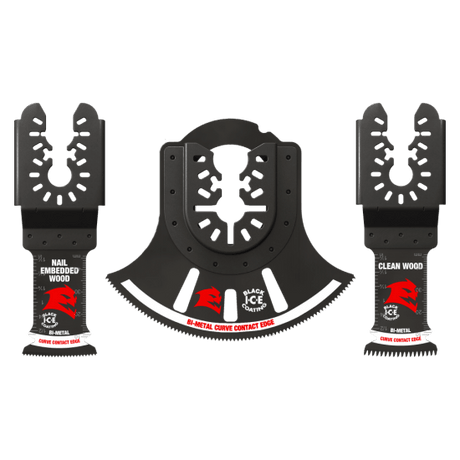 Diablo multi-tool blade set of 3, featuring ultra-hardened, bi-metal blades for precision cutting through wood, metal, and plastics.