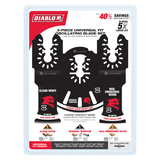 Diablo bi-metal multi-tool blade set of 3, designed for precision cutting in wood, metal, and plastics with extended durability.