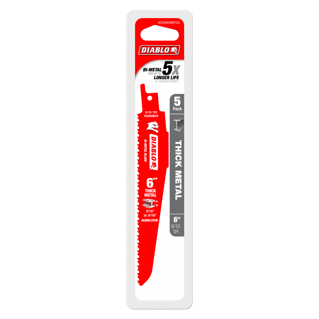Diablo Bi-Metal Recip Blade-Thick Metal/Demolition 6 inch Pack of 5