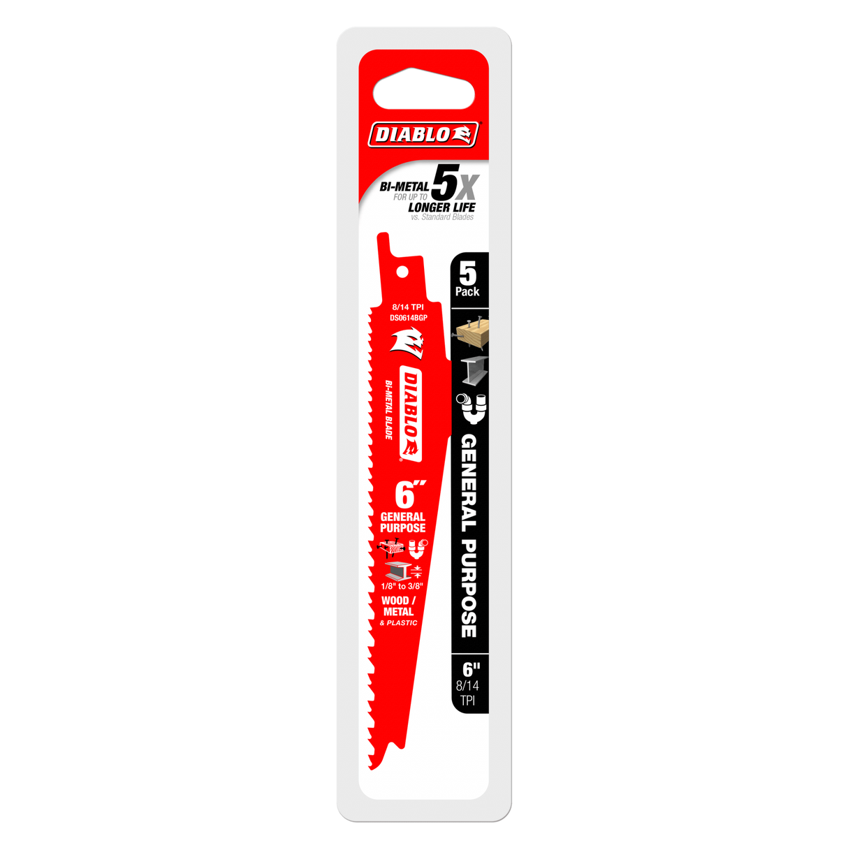Diablo Recip Blade for Nailed Wood, Metal, Plastic 6 inch Pack of 5