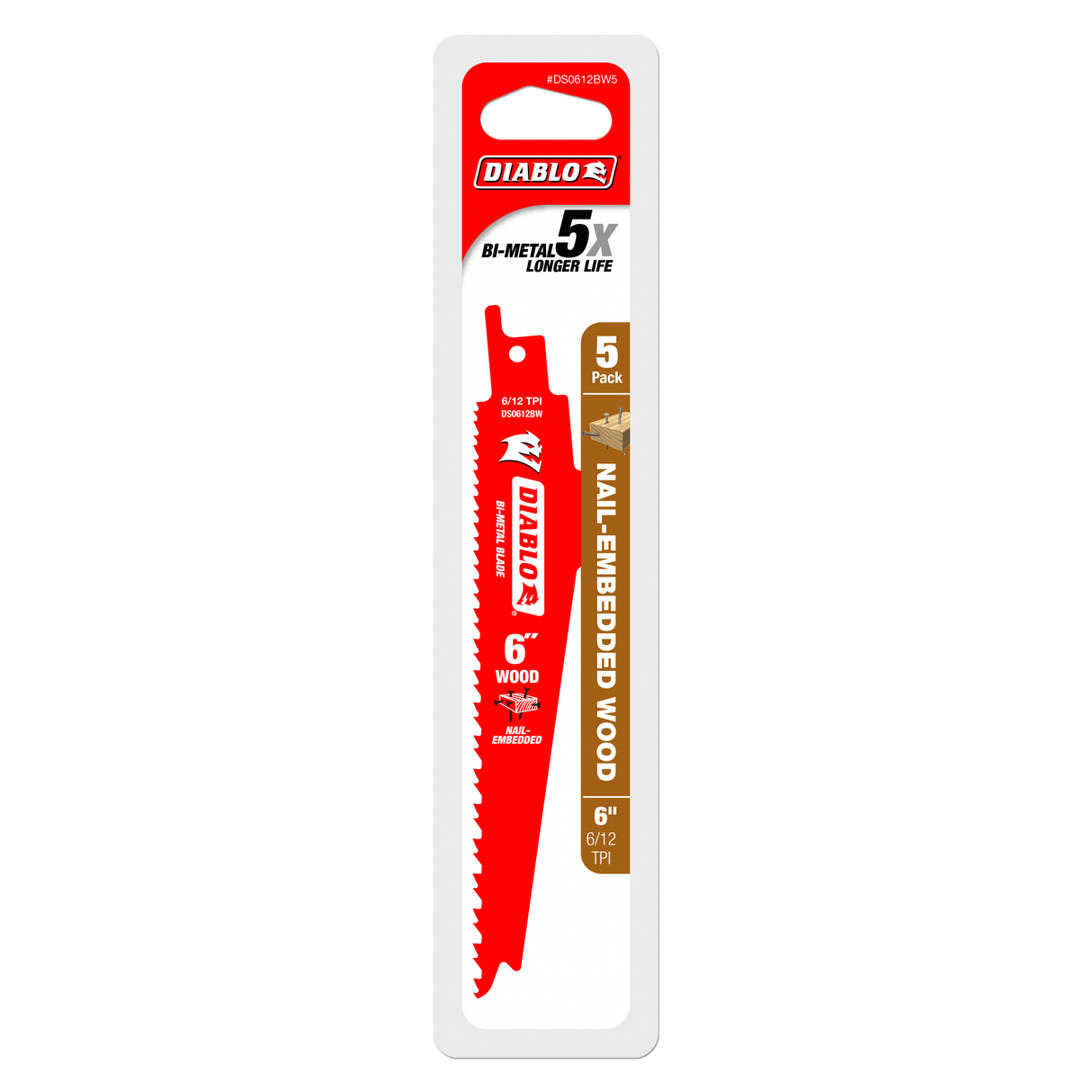 Diablo Bi-Metal Recip Blade for Nail Embedded Wood 6 inch Pack of 5