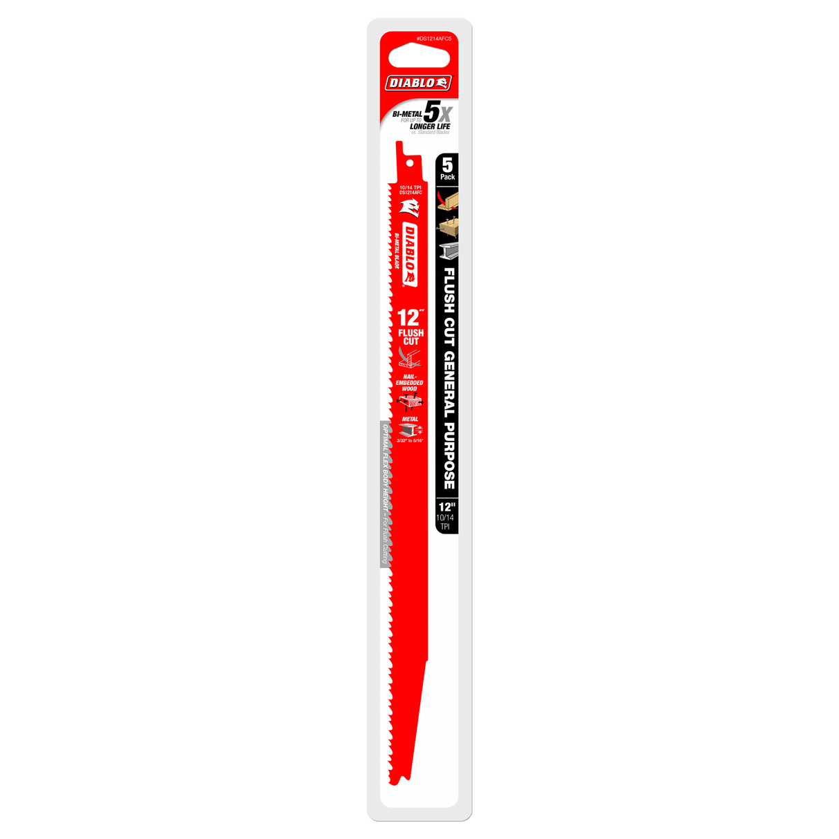 Diablo Flush Recip Blade 12 inch Pack of 5