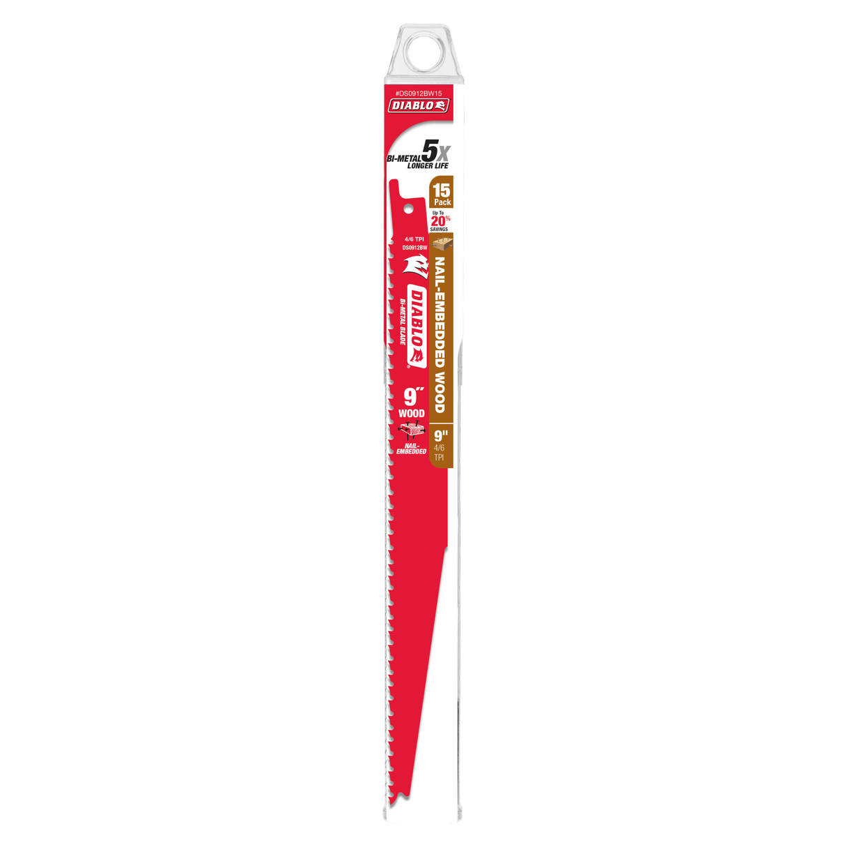 Diablo Bi-Metal Recip Blade for Nail Embedded Wood 9 inch Pack of 15
