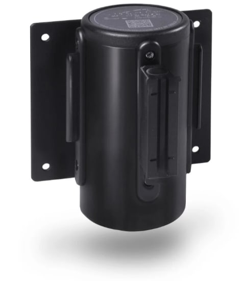 Wall-mounted 3m retractable belt in black and yellow for effective access control and crowd management in high-traffic areas.