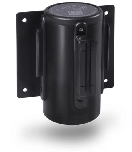 Wall-mounted 3m retractable belt in black and yellow for effective access control and crowd management in high-traffic areas.