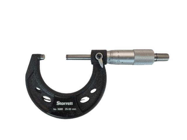 Starrett Outside Micrometer 25-50mm with precise 0.01mm graduation, ergonomic design, and durable steel frame.