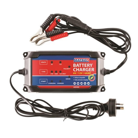 Matson Lithium Battery Charger 6/12V, fully automatic, with 7-stage system and safety features for efficient battery care.