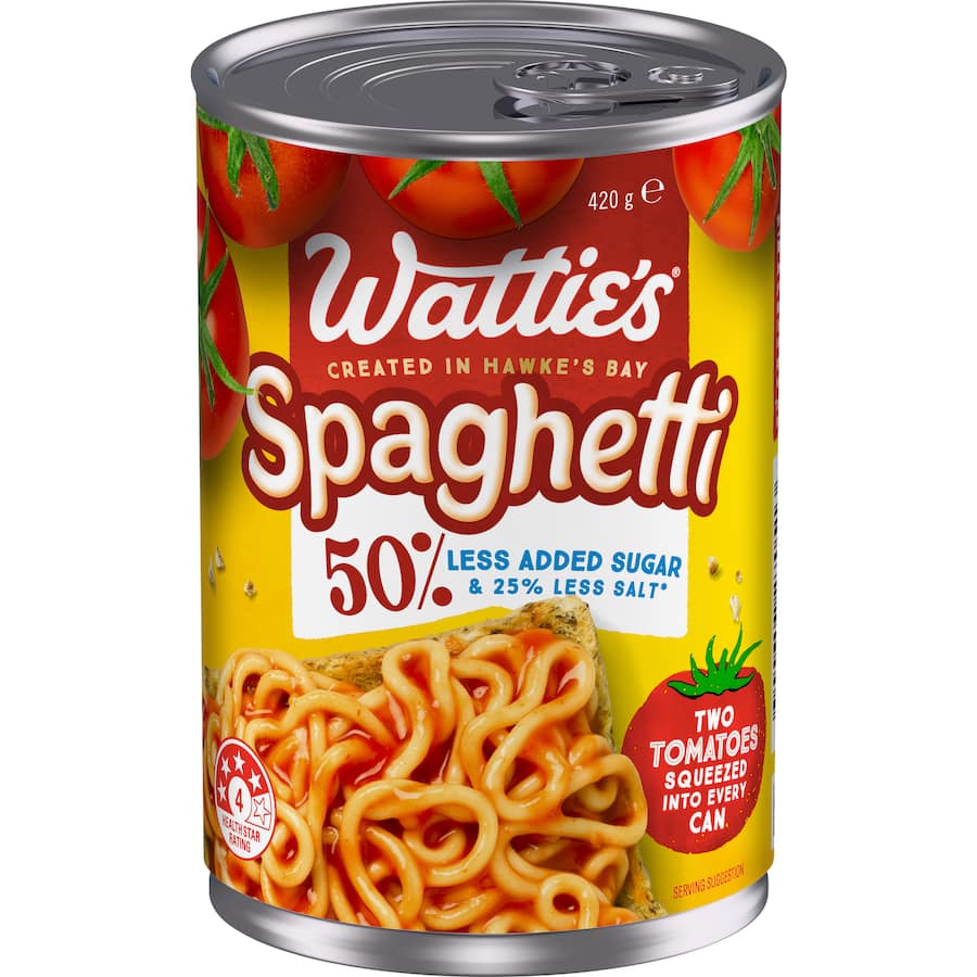 Watties Spaghetti 50% Less Added Sugar Can 420g