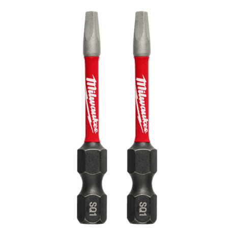 Milwaukee Shockwave Power Bit Square Recess #1, 50mm, pack of 2, designed for durability and optimal performance with impact drivers.