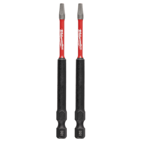 Milwaukee Shockwave Power Bit Square Recess #1-89mm, pack of 2, featuring wear guard tip and optimized shock zone for durability.