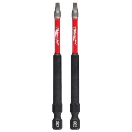 Milwaukee Shockwave Square Recess Power Bits #2, 89mm, pack of 2, featuring durability and precision for impact drivers.