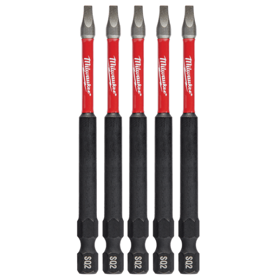 Milwaukee Shockwave Square Recess Power Bits #2, 89mm, pack of 5; durable, wear-resistant, optimized for impact drivers.