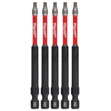 Milwaukee Shockwave Square Recess Power Bits #2, 89mm, pack of 5; durable, wear-resistant, optimized for impact drivers.