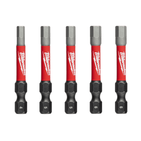 Milwaukee Shockwave Power Bit Hex Set of 5 with durable hex bits, wear guard tips, and shock-absorbing design for impact drivers.