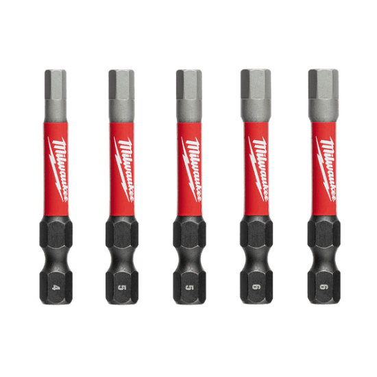 Milwaukee Shockwave Power Bit Hex Set of 5 with durable hex bits, wear guard tips, and shock-absorbing design for impact drivers.