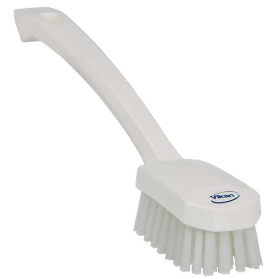 Vikan Utility Brush with medium bristles, 260mm long, featuring ergonomic handle for safe, efficient cleaning of small surfaces.