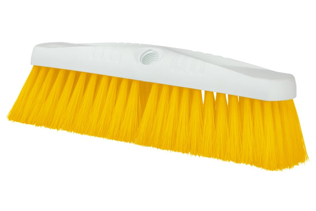 Browns Hygiene Platform Broom Head in yellow, 355mm wide, with durable synthetic bristles for efficient cleaning.