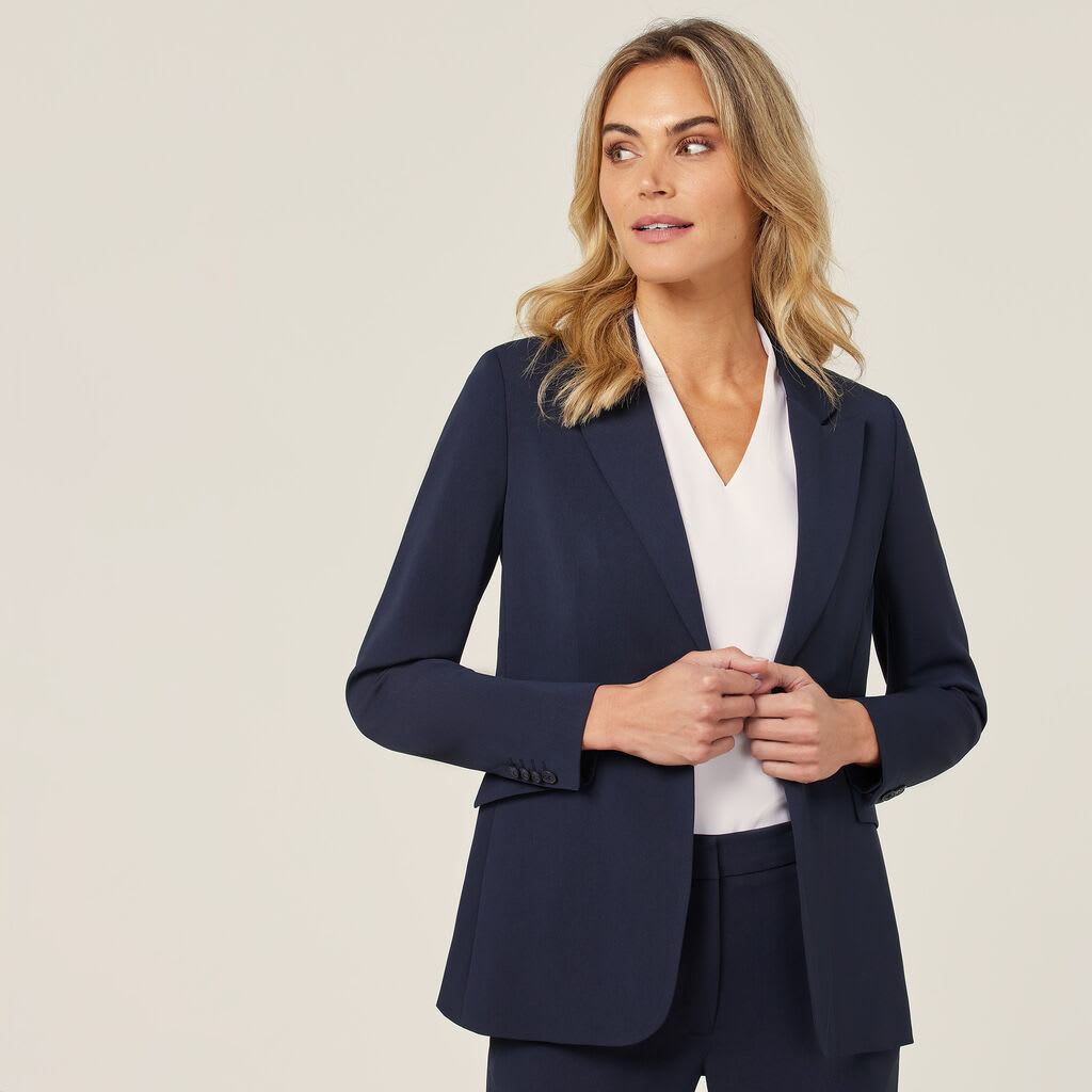 NNT, Crepe Stretch Longline Jacket, CAT1H8 - Navy (Size: 14)