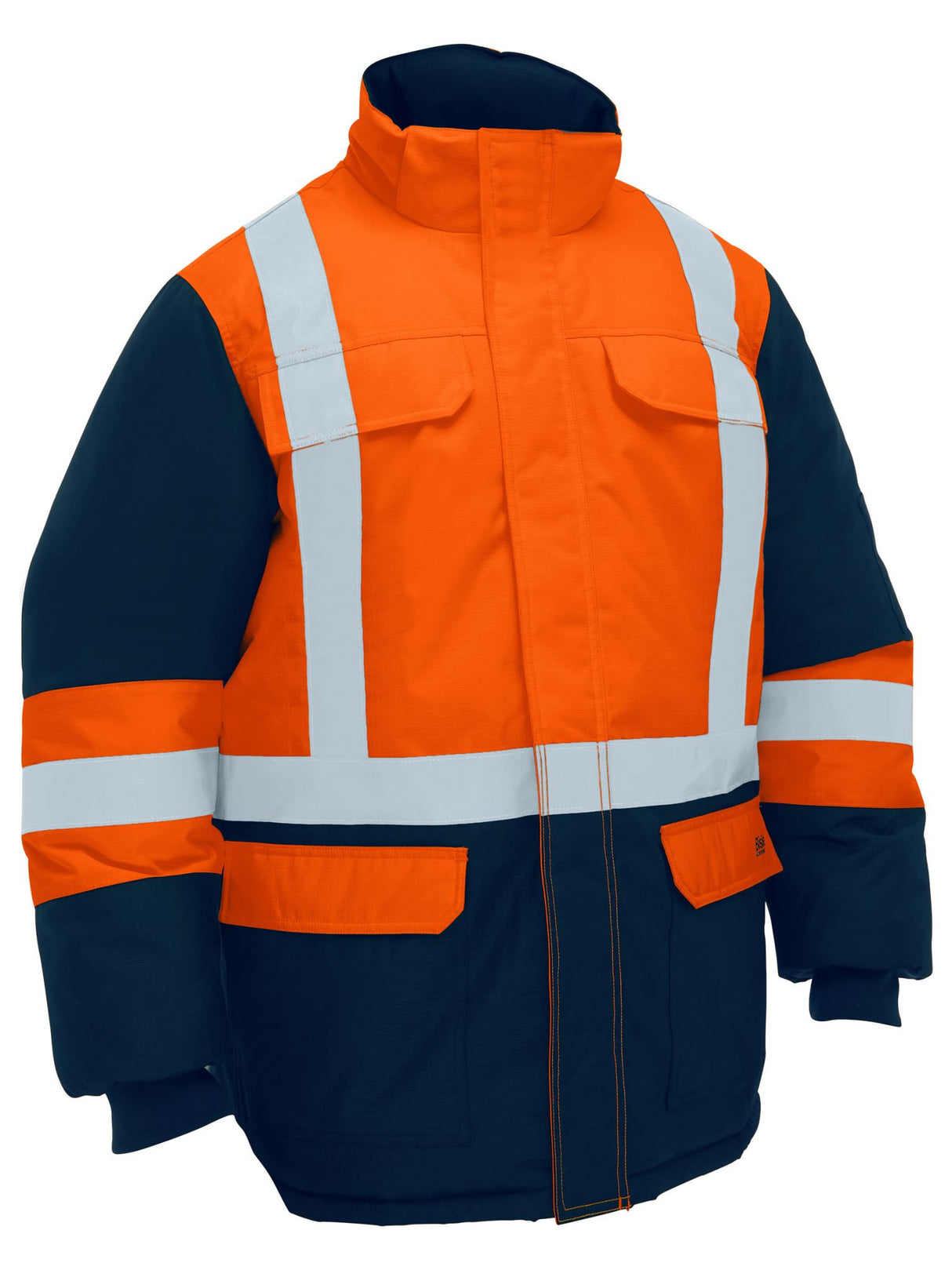 Bisley, Hi Vis Freezer Hooded Jacket, BJ6454HT - Orange/Navy - 3XL