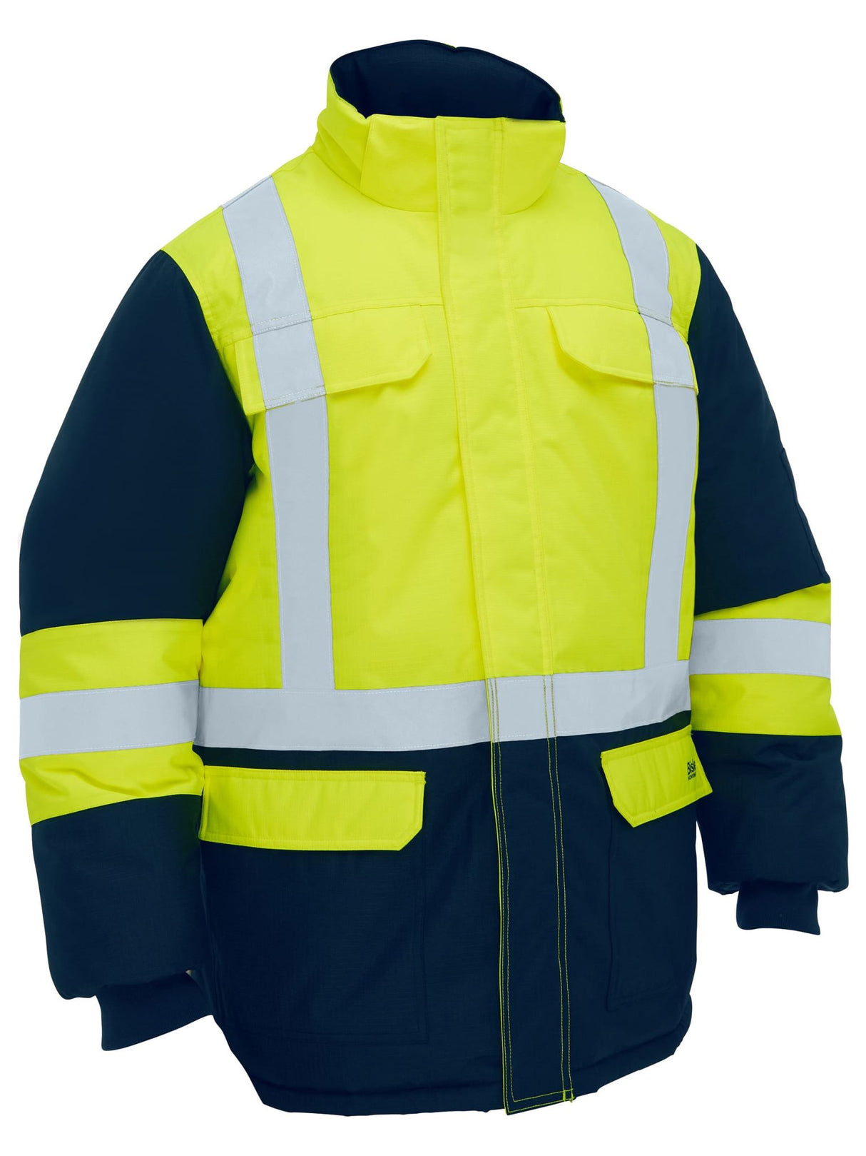 Bisley, Hi Vis Freezer Hooded Jacket, BJ6454HT - Yellow/Navy (Size: L)
