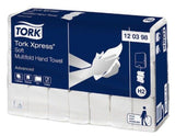 Tork H2 Xpress 2-ply multifold hand towels in natural color, 180 sheets per pack, eco-friendly, single sheet dispensing.