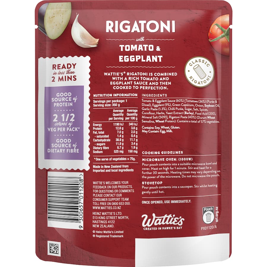 Wattie's Pasta Meal Rigatoni Tomato & Eggplant