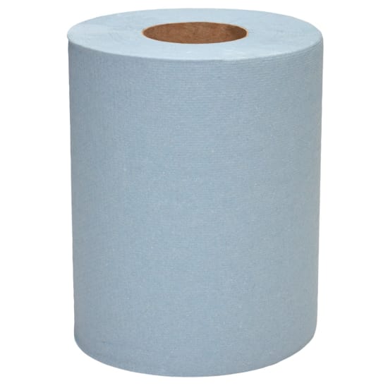 Wypall L10 blue centrefeed roll wipers, 6 rolls of 280 sheets each, ideal for light-duty hygiene in service environments.