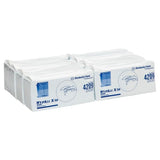 Blue WypAll X50 single sheet wipers, 24cm x 42cm, 8 packs per carton; durable, absorbent, ideal for spills and food safety.